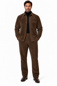 Mens Espresso Brown Corduroy Reserve Walking Suit – Textured Overshirt & Matching Pants
