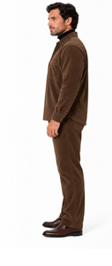 Mens Espresso Brown Corduroy Reserve Walking Suit – Textured Overshirt & Matching Pants