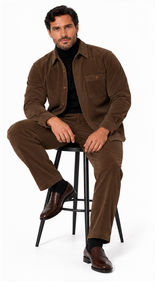 Mens Espresso Brown Corduroy Reserve Walking Suit – Textured Overshirt & Matching Pants