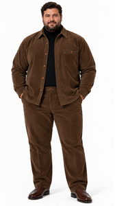 Mens Espresso Brown Corduroy Reserve Walking Suit – Textured Overshirt & Matching Pants