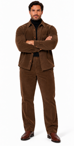 Mens Espresso Brown Corduroy Reserve Walking Suit – Textured Overshirt & Matching Pants
