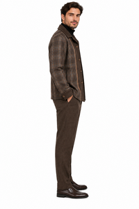Mens Brown Plaid Panel Walking Suit – Long Sleeve Shirt & Matching Pants Set