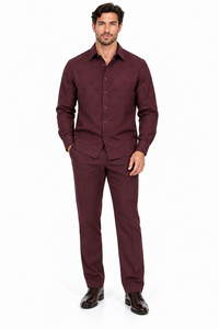 Mens Burgundy Signature Jacquard Walking Suit – Refined Shirt & Matching Pants Set