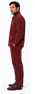 Mens Merlot Burgundy Corduroy Prestige Walking Suit – Textured Overshirt & Matching Pants