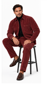Mens Merlot Burgundy Corduroy Prestige Walking Suit – Textured Overshirt & Matching Pants