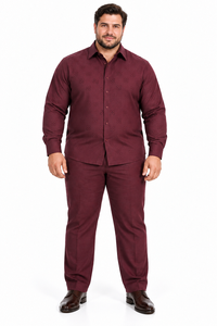 Mens Burgundy Signature Jacquard Walking Suit – Refined Shirt & Matching Pants Set