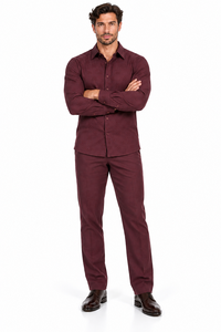 Mens Burgundy Signature Jacquard Walking Suit – Refined Shirt & Matching Pants Set