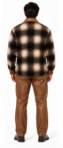Mens Cognac Plaid Luxe Walking Suit – Statement Jacket & Leather-Look Matching Pants