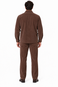 Mens Espresso Brown Corduroy Executive Walking Suit – Textured Overshirt & Matching Pants