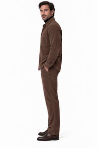 Mens Espresso Brown Corduroy Executive Walking Suit – Textured Overshirt & Matching Pants