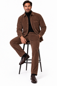 Mens Espresso Brown Corduroy Executive Walking Suit – Textured Overshirt & Matching Pants