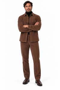 Mens Espresso Brown Corduroy Executive Walking Suit – Textured Overshirt & Matching Pants