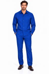 Mens Royal Blue Signature Luxe Walking Suit – Tonal Pattern Shirt & Matching Pants Set