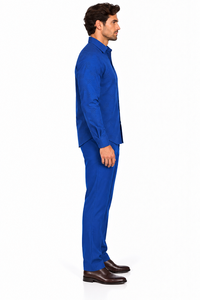 Mens Royal Blue Signature Luxe Walking Suit – Tonal Pattern Shirt & Matching Pants Set