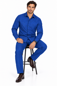 Mens Royal Blue Signature Luxe Walking Suit – Tonal Pattern Shirt & Matching Pants Set
