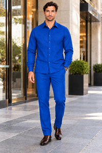 Mens Royal Blue Signature Luxe Walking Suit – Tonal Pattern Shirt & Matching Pants Set