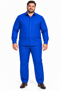 Mens Royal Blue Signature Luxe Walking Suit – Tonal Pattern Shirt & Matching Pants Set