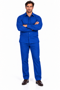 Mens Royal Blue Signature Luxe Walking Suit – Tonal Pattern Shirt & Matching Pants Set
