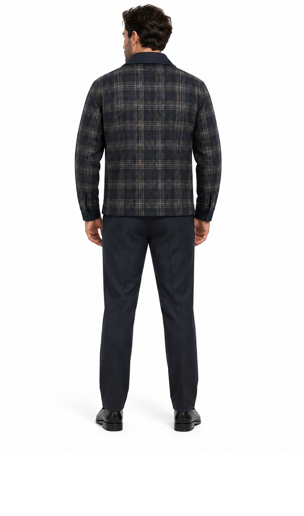 Mens Midnight Navy Plaid Fusion Walking Suit – Contemporary Shirt & Matching Pants Set