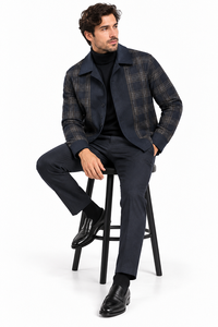 Mens Midnight Navy Plaid Fusion Walking Suit – Contemporary Shirt & Matching Pants Set