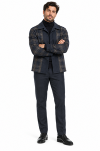 Mens Midnight Navy Plaid Fusion Walking Suit – Contemporary Shirt & Matching Pants Set