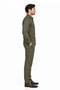 Mens Olive Heritage Walking Suit – Tonal Pattern Shirt & Matching Pants Set