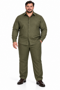 Mens Olive Heritage Walking Suit – Tonal Pattern Shirt & Matching Pants Set