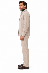 Mens Sandstone Corduroy Executive Walking Suit – Textured Overshirt & Matching Pants