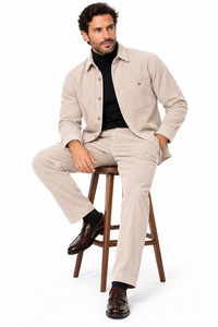 Mens Sandstone Corduroy Executive Walking Suit – Textured Overshirt & Matching Pants