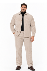 Mens Sandstone Corduroy Executive Walking Suit – Textured Overshirt & Matching Pants