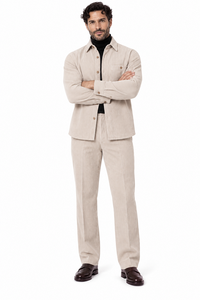 Mens Sandstone Corduroy Executive Walking Suit – Textured Overshirt & Matching Pants