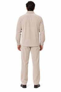 Mens Sandstone Corduroy Executive Walking Suit – Textured Overshirt & Matching Pants