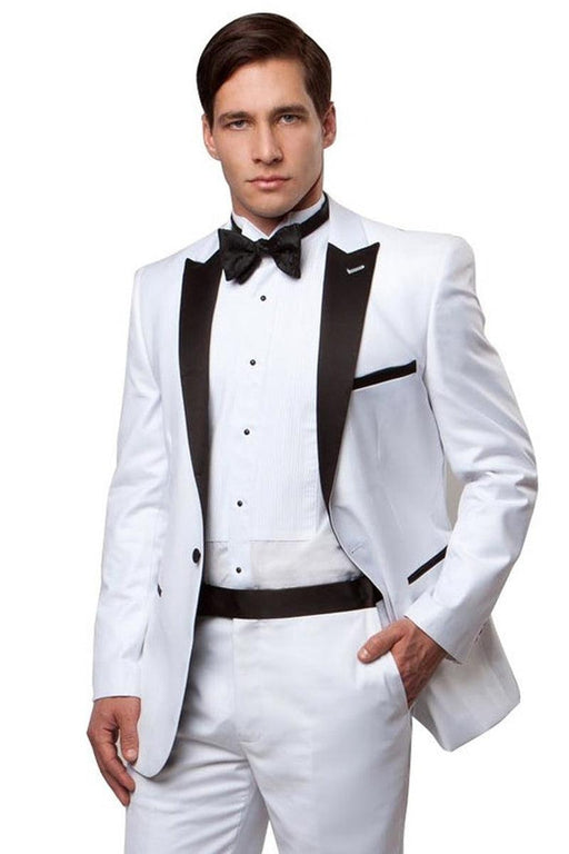 Men's White & Black 1-Button Slim Fit Peak Lapel Wedding Tuxedo by Bryan Michaels - USA Men's Outlet