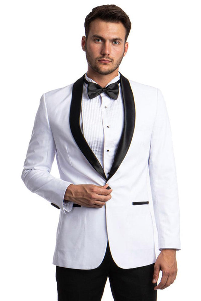 Men's White Azzuro Skinny-Fit Prom Tux with Shawl Collar & One Button Closure - USA Men's Outlet