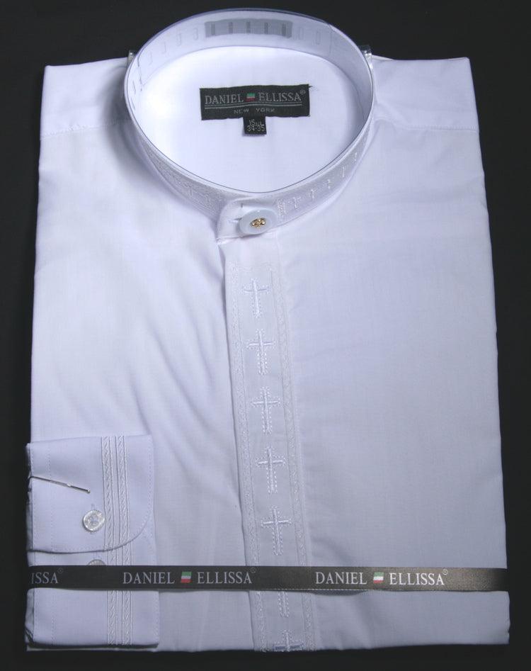 Men's White Embroidered Collar Clergy Dress Shirt by Daniel Ellissa - USA Men's Outlet