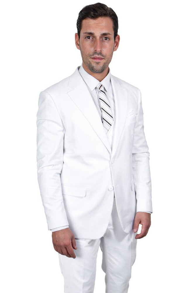 Men's White Stacy Adams Basic Vested Suit w/ Two Buttons - USA Men's Outlet