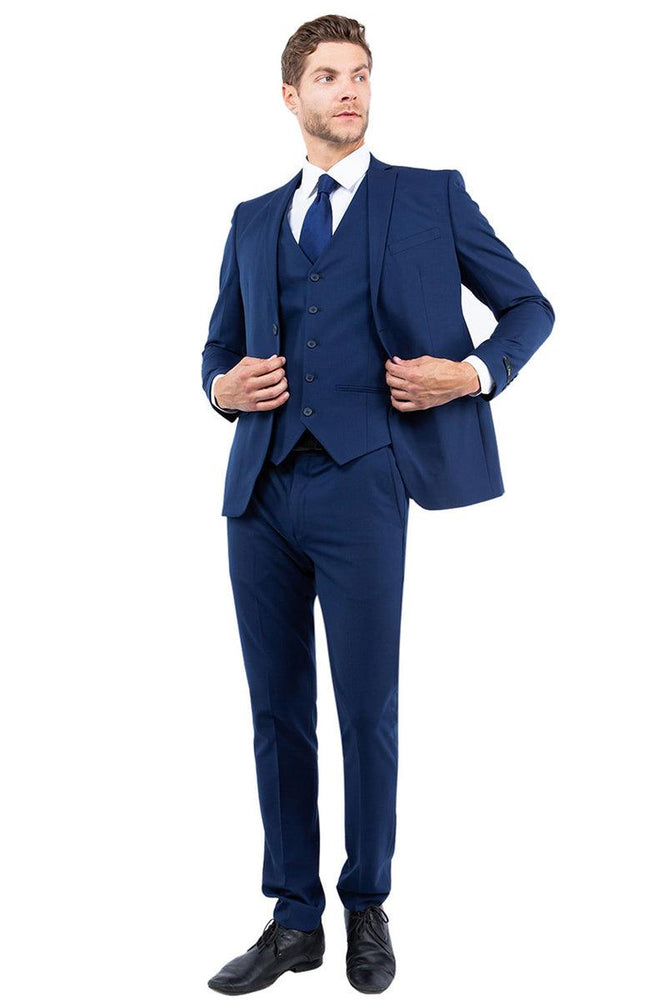 Men's Zegarie Navy Blue Slim Fit Vested Business + Wedding Suit - USA Men's Outlet