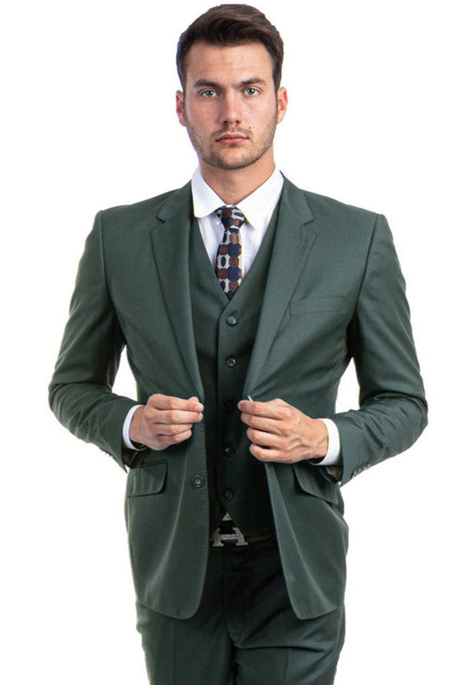 "Men's Zegarie Olive Green Vested Wool Suit: Modern Fit & 2 Buttons" - USA Men's Outlet