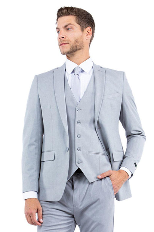 Men's Zegarie One-Button Vested Slim Fit Business & Wedding Suit in Light Grey - USA Men's Outlet