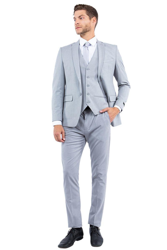 Men's Zegarie One-Button Vested Slim Fit Business & Wedding Suit in Light Grey - USA Men's Outlet