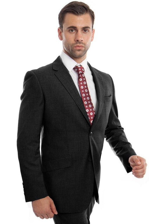 Men's Zegarie Two-Button Wool Suit: Modern Fit in Black - USA Men's Outlet