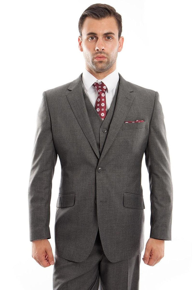 Men's Zegarie Vested Wool Suit - Charcoal Grey Modern Fit - USA Men's Outlet