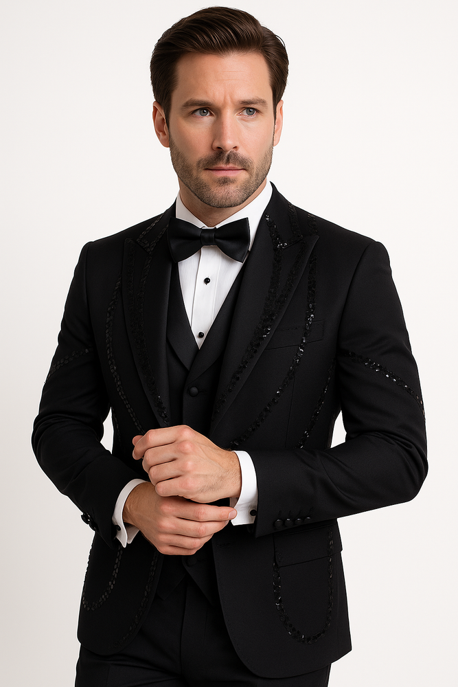 Black Italian Wool 3-Piece Modern Fit Tuxedo