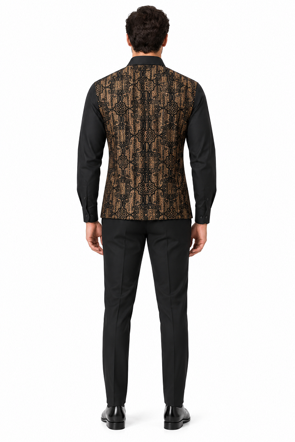 Mens Obsidian Black & Gold Prestige Walking Suit – Ornate Shirt & Matching Pants