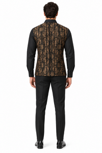Mens Obsidian Black & Gold Prestige Walking Suit – Ornate Shirt & Matching Pants