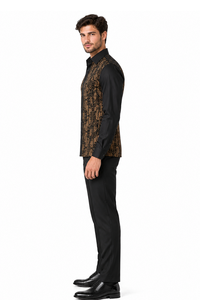 Mens Obsidian Black & Gold Prestige Walking Suit – Ornate Shirt & Matching Pants