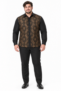 Mens Obsidian Black & Gold Prestige Walking Suit – Ornate Shirt & Matching Pants