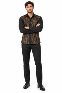 Mens Obsidian Black & Gold Prestige Walking Suit – Ornate Shirt & Matching Pants