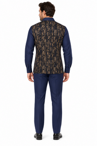 Mens Midnight Navy Golden Heritage Walking Suit – Ornate Shirt & Matching Pants