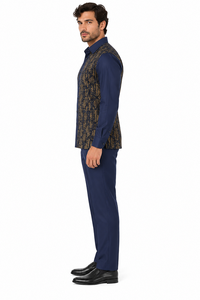 Mens Midnight Navy Golden Heritage Walking Suit – Ornate Shirt & Matching Pants